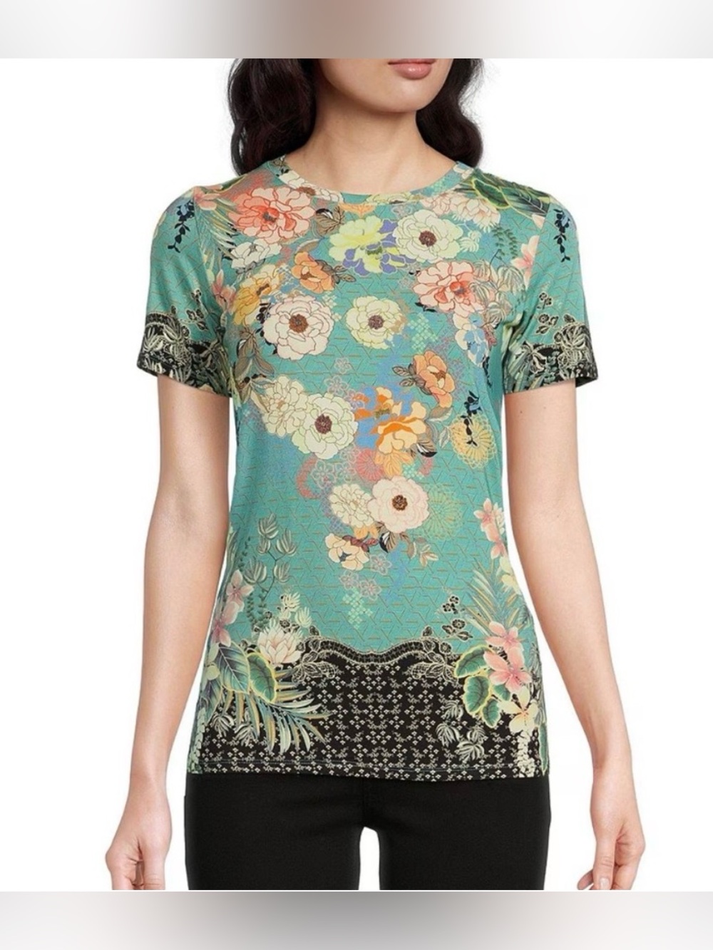 Johnny Was Millay Floral Print Crew Neck‎ Short Sleeve T-Shirt Women’s Size XL